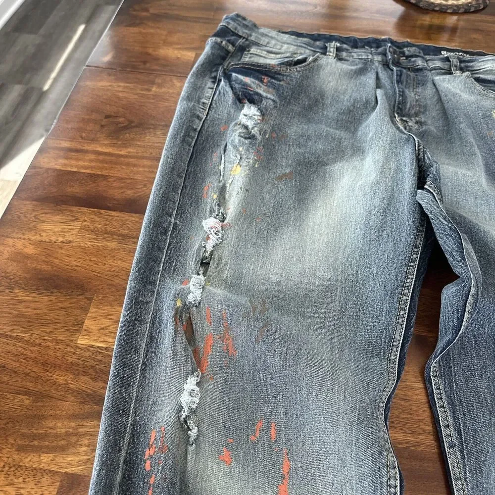 South Pole Jeans with Paint, Rip and‎ Fading Effects Measures 46x30 Hemmed